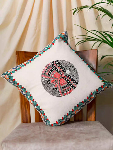 Hand Painted Butterfly Design Madhubani Cushion Cover
